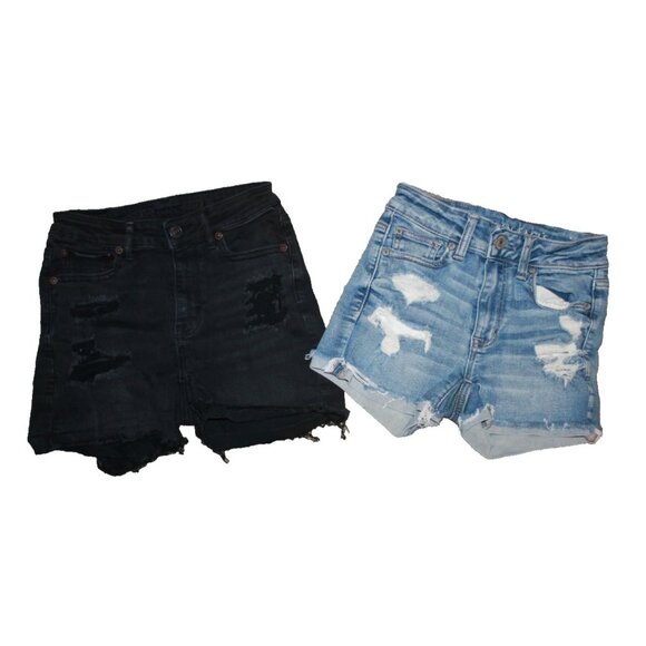 American Eagle Jean Denim Shorts Women's Size 00 Black & Blue Next Level Stretch - Picture 1 of 2